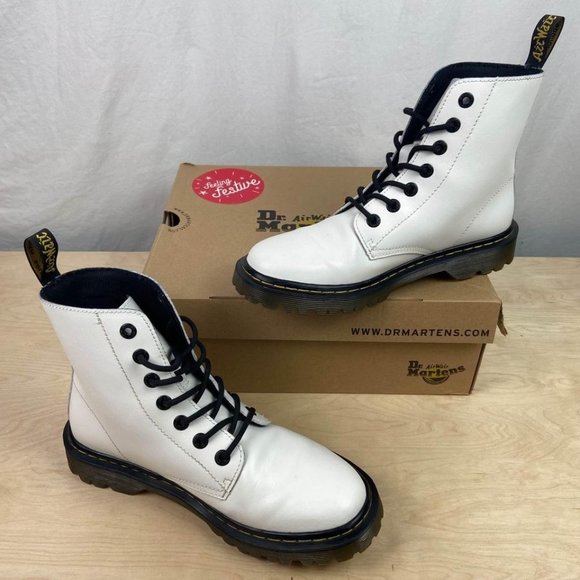Dr. Martens Shoes - White Doc Marten Lace Up Combat Chunky Boots Women’s 9
